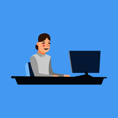 girl sitting at computer vector for web