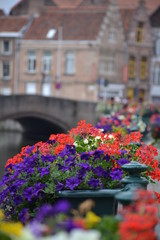 Fototapeta na wymiar Old buildings, bridge and canal in the center of Ghent, Belgium