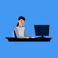 girl sitting at computer vector for web
