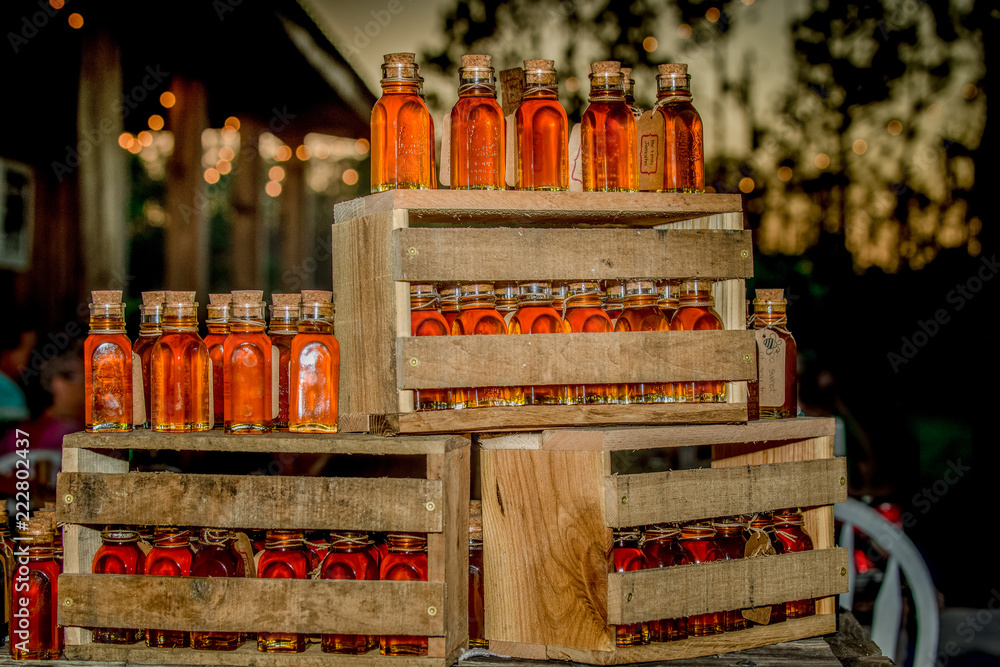 Wall mural sweet honey jars in crates