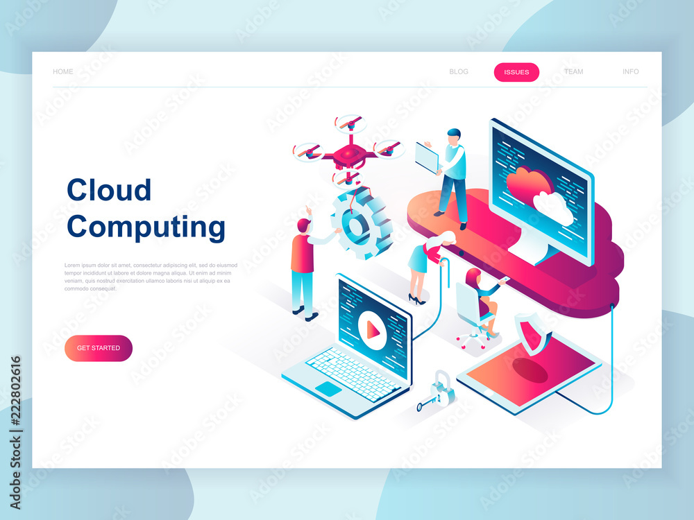 Wall mural modern flat design isometric concept of cloud technology for banner and website. isometric landing p