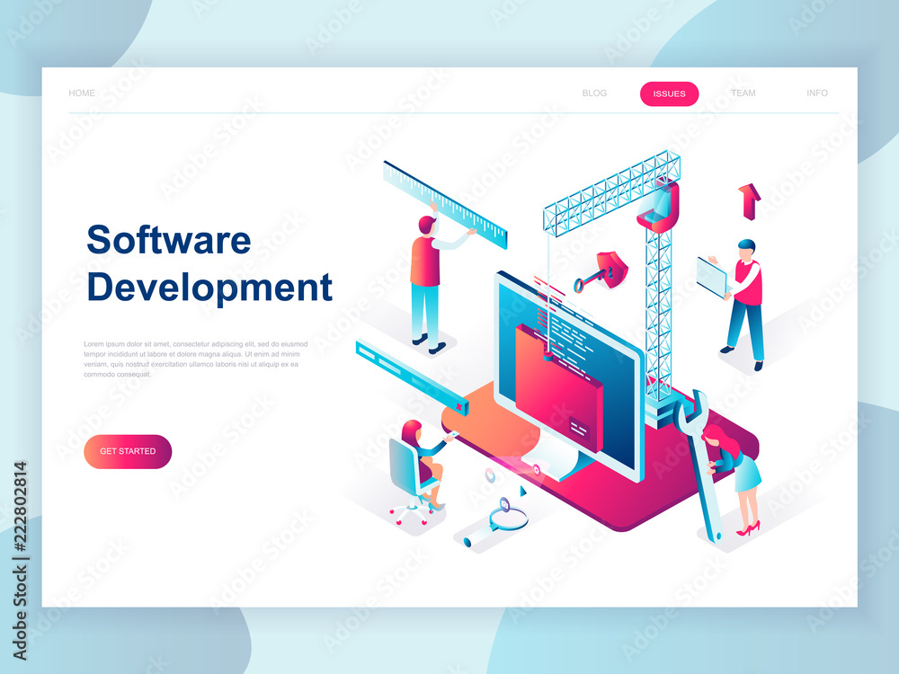 Poster modern flat design isometric concept of software development for banner and website. isometric landi