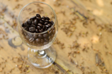 coffee beans and glass of milk