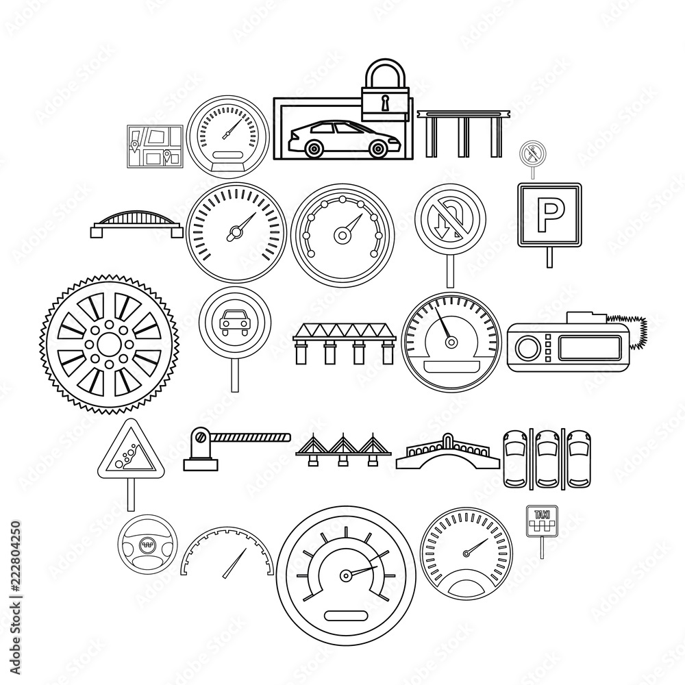 Poster asphalt icons set. outline set of 25 asphalt vector icons for web isolated on white background