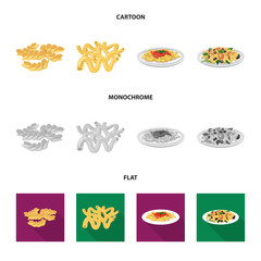Vector illustration of pasta and carbohydrate icon. Set of pasta and macaroni stock vector illustration.