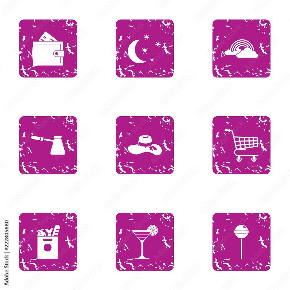 Poster convenience store icons set. grunge set of 9 convenience store vector icons for web isolated on whit