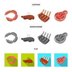Vector illustration of meat and ham sign. Collection of meat and cooking vector icon for stock.