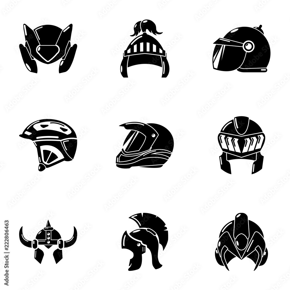 Poster protective helmet icons set. simple set of 9 protective helmet vector icons for web isolated on whit
