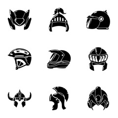 Protective helmet icons set. Simple set of 9 protective helmet vector icons for web isolated on white background