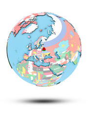 Belarus on political globe with flags