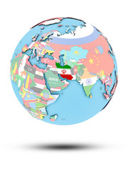 Iran on political globe with flags