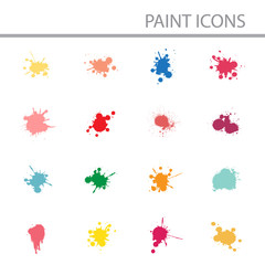 Colorful paint splashes icon set