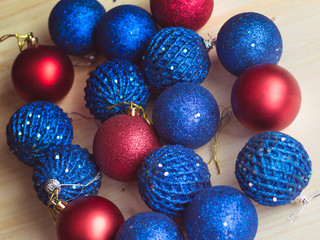 Bright  christmas balls on the table