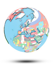 Obraz premium Austria on political globe with flags