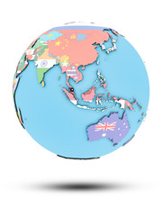 Malaysia on political globe with flags