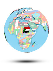 Sudan on political globe with flags