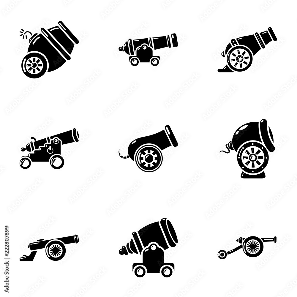 Poster artillery installation icons set. simple set of 9 artillery installation vector icons for web isolat