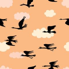 Vector background of flying geese in sunset
