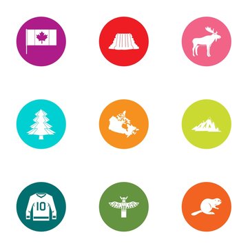 Canadian forest icons set. Flat set of 9 canadian forest vector icons for web isolated on white background