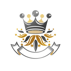 Royal Crown emblem. Heraldic vector design element. Retro style label, heraldry logo. Ancient logotype isolated on white background.