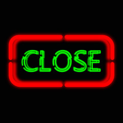 The neon text of the inscription is closed.