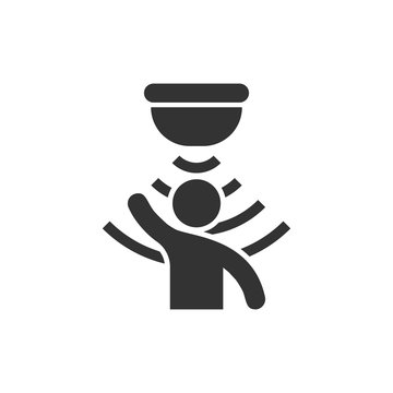 Motion sensor icon in flat style. Sensor waves with man vector illustration on white isolated background. People security connection business concept.