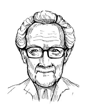 Portrait of an old man, pensioner. Grandpa. Hand drawn vector illustrtion