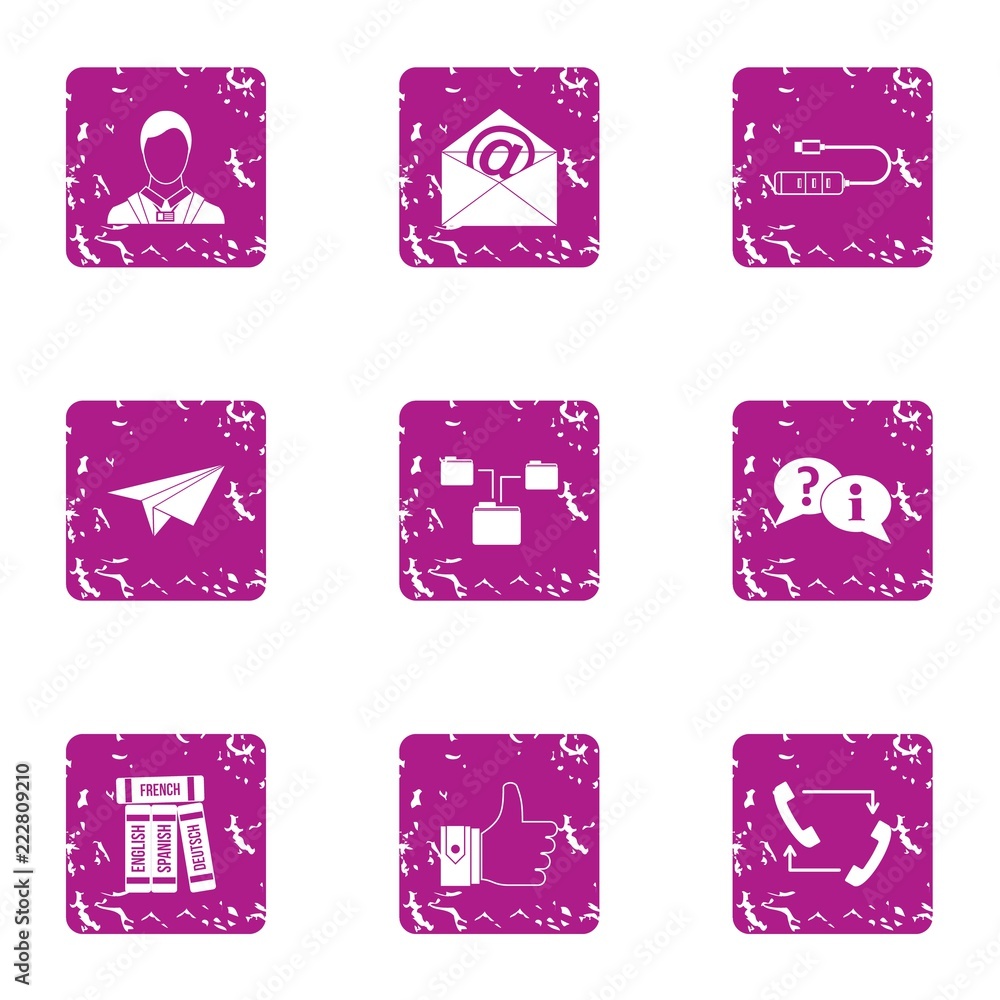 Poster msg icons set. grunge set of 9 msg vector icons for web isolated on white background