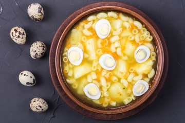 Soup with quail eggs