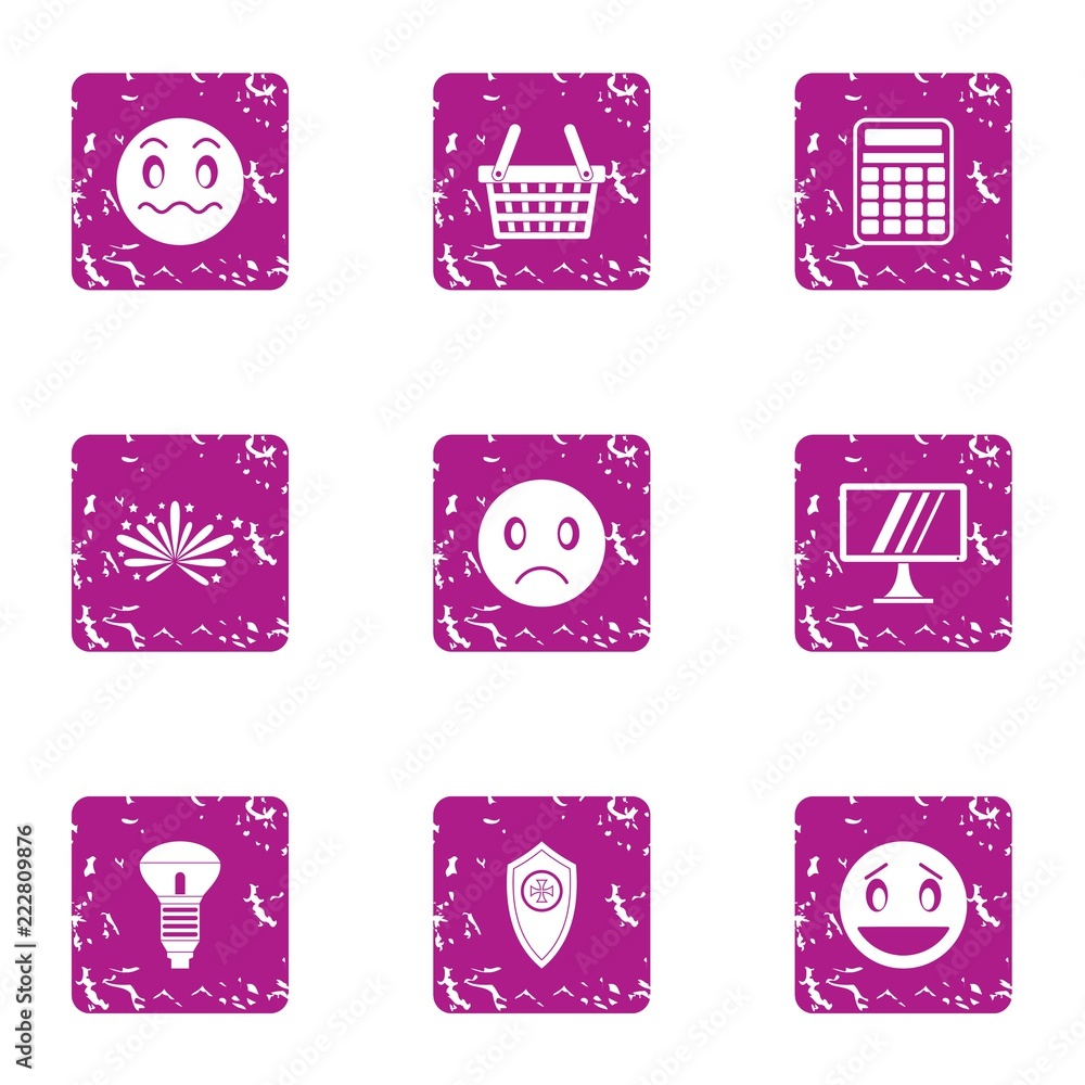 Poster poor lighting icons set. grunge set of 9 poor lighting vector icons for web isolated on white backgr