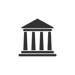 Bank building icon in flat style. Government architecture vector illustration on white isolated background. Museum exterior business concept.