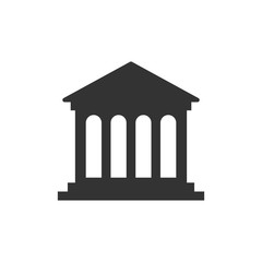 Bank building icon in flat style. Government architecture vector illustration on white isolated background. Museum exterior business concept.