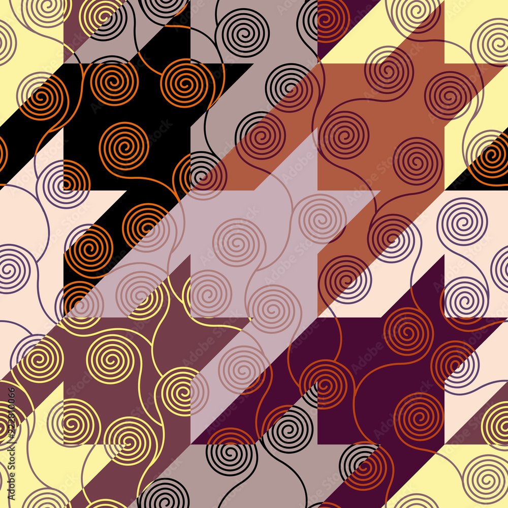Fototapete seamless brown patchwork pattern. curly waves pattern in art nouveau style. vector illustration.