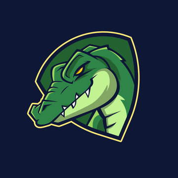 Modern professional logo for sport team. Alligator mascot. Crocodile, vector symbol on a dark background.