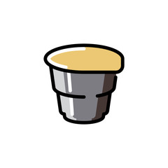 Cup of coffee or Cup of yogurt concept icon. Capacity with liquid color label. Image on culinary theme. Vector illustration isolated on white background