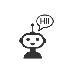 Cute robot chatbot icon in flat style. Bot operator vector illustration on white isolated background. Smart chatbot character business concept.