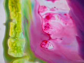 Fluid Art. Creative artwork acrylic paint.Fluid Acrylic Splash.Watercolor background.Pink green abstract.