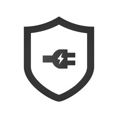 Electric Shield Icon Logo Design Element with charging device plug. vector illustration isolated on white background.