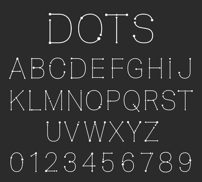 Dots alphabet font template. Set of letters and numbers