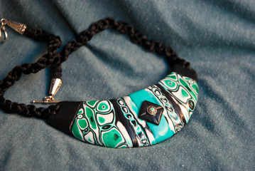 Handmade art jewelry. Polymer clay boho bib necklace. Fashion necklace.