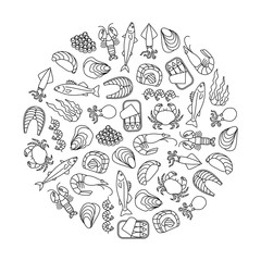 round design element with seafood icons - 222815295