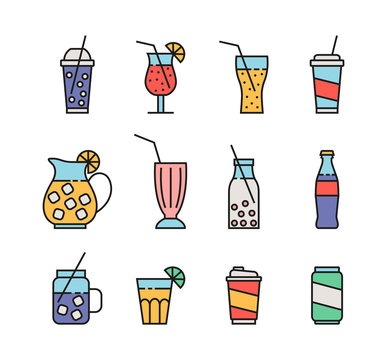 set of colorful beverage icons