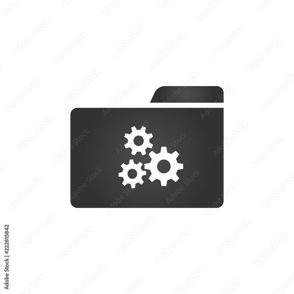 Poster folder icon with settings cogs or gears, system preferences icon in trendy flat style isolated on wh