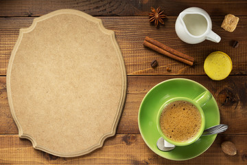 cup of coffee and ingredients