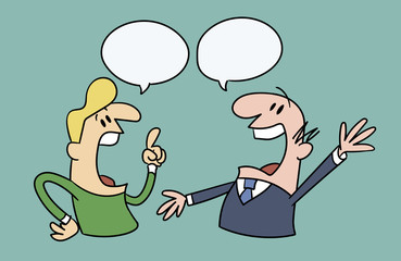 Two cartoon businessmen discussing with broad gestures - colored illustration