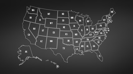 USA map with Alaska and Hawaii map separate states individual names blackboard chalkboard vector