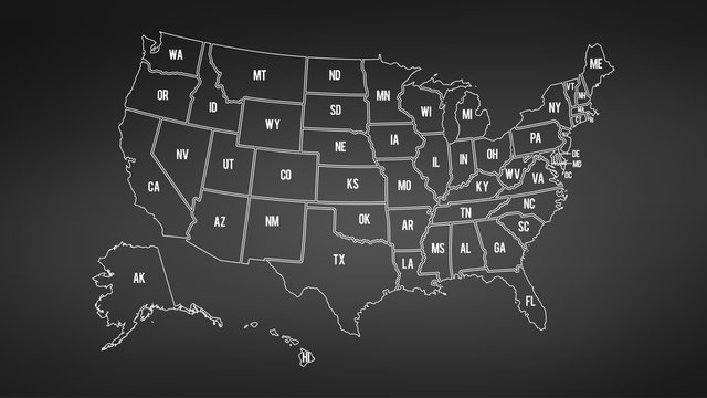 USA map with Alaska and Hawaii map separate states individual names blackboard chalkboard vector