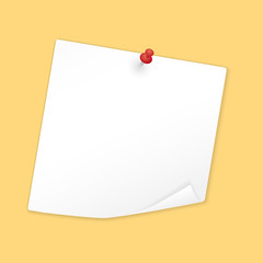 Collection of white note papers with bent corner, with the red button, ready for your message - Stock Vector.