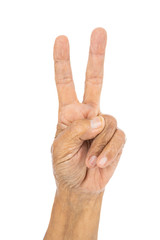 senior hand counting number 2 (two) isolate on white background