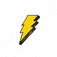Lightning vintage label, Hand drawn sketch, grunge textured retro badge, typography design t-shirt print, vector illustration